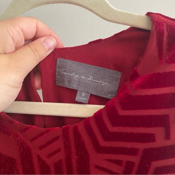Anthropologie Red Velvet Burnout Geometric Top - Picture 6 of 6
